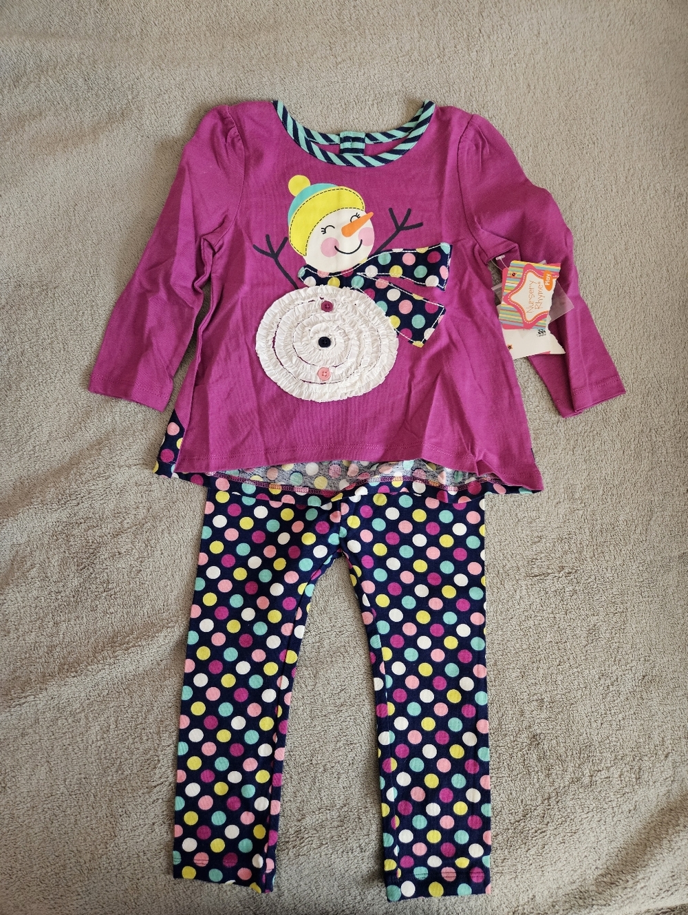 Nursery Rhyme Pink Purple Polka Dot Snowman Matching Set 24M